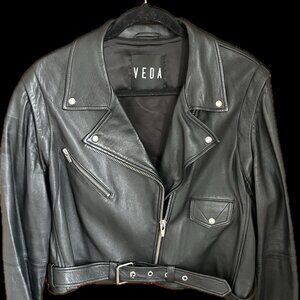 Black Veda Leather Biker Jacket size Small